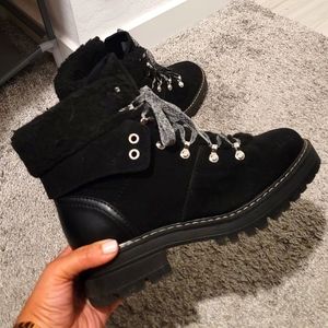 TIME & TRU: Black Winter Suede and Sherpa Boots